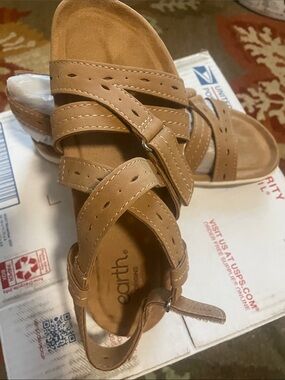 Earth Origins Cognac Strappy Women's Comfort Sandal